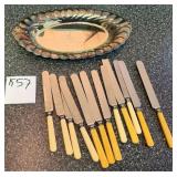 M - VINTAGE J RODGERS & SONS TRAY & KNIVES(K57)