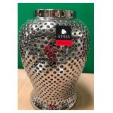 43 - GOLD-TONE PIERCED CERAMIC VASE (P25)