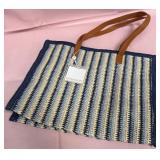 9 - STYLISH STRIPED RAFFIA TOTE (E73)
