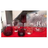 43 - DECORATIVE GLASS PITCHERS SET