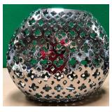 43 - THREE HANDS SILVER-TONE PIERCED CERAMIC VASE