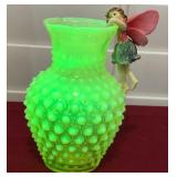 Z - VINTAGE KNOBBY URANIUM GLASS VASE (L28)