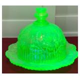 Z - IMPERIAL GLASS VASELINE CARNIVAL GLASS DISH