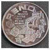ONE TROY OZ .999 FINE SILVER RENO COIN (882 D)