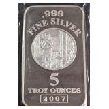 .999 FINE SILVER - 5 TROY OUNCES BAR (910 H)