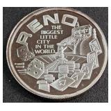 ONE TROY OZ .999 FINE SILVER RENO COIN (882 J)