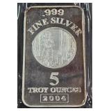 .999 FINE SILVER - 5 TROY OUNCES BAR (910 E)