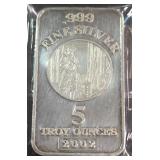 .999 FINE SILVER - 5 TROY OUNCES BAR (910 F)