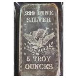 .999 FINE SILVER - 5 TROY OUNCES BAR (910 C)