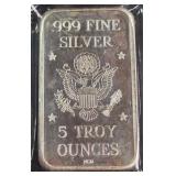 .999 FINE SILVER - 5 TROY OUNCES BAR (910 D)