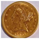 1881 U.S. $5 GOLD COIN (825)