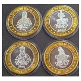 LOT OF 4 - $10  SILVER DOLLAR GAMING TOKEN (551 J)