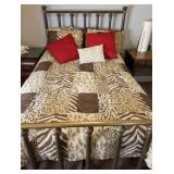 D - QUEEN BRASS BED, MATTRESS, BEDDING (E6)