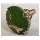 14K YELLOW GOLD RING W/JADE (S8)