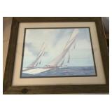 D - HANS SKALAGARD SAIL BOATS ART FRAMED 22X18"
