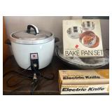 D - PANASONIC RICE COOKER, BAKING PANS, KNIFE