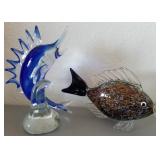 D - TWO ART GLASS TROPICAL FISH (O23)