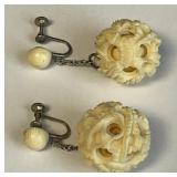 D - VINTAGE BONE & SILVER EARRINGS (J79)