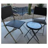 D - TWO PATIO FOLDING CHAIRS & DRINK TABLE