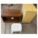 D - HOME OFFICE CABINET, WOODEN CHEST, STEPSTOOL