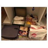 D - MIXED LOT OF BOOKS, SHOPPERS BAG, CORDS, MORE