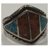 STERLING SILVER TURQUOISE CORAL RING 6.3 GRS