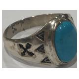 STERLING SILVER TURQUOISE RING 4 GRS