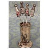 488 - SET OF SILVER PLATED COCKTAIL PICKS/HOLDER