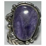 STERLING SILVER PURPLE AMETHYST RING 9.5 GRS