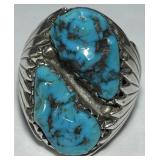 STERLING SILVER TURQUOISE RING 22 GRS