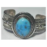 STERLING SILVER TURQUOISE CUFF BRACELET 56.1 GRS
