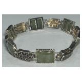 STERLING SILVER GREEN NEPHRITE JADE MARCASITE