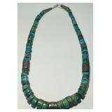 TURQUOISE HEISHI BEADS NECKLACE STERLING SILVER