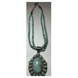 STERLING SILVER TURQUOISE /HEISHI NECKLACE 22"