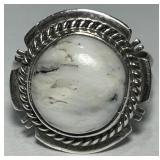 STERLING SILVER WHITE HOWLITE STONE RING 5.8 GRS