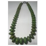 GREEN MOSAIC TURQUOISE BEADS NECKLACE STERLING