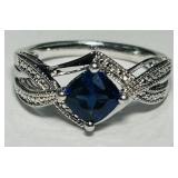 STERLING SILVER SUN BLUE SAPPHIRE SIGNED