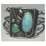 STERLING SILVER TURQUOISE CUFF BRACELET 73 GRS
