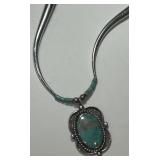 VINTAGE STERLING SILVER TURQUOISE NECKLACE  28 GRS