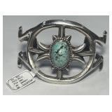 STERLING SILVER TURQUOISE CUFF BRACELET 71.4 GRS