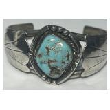 STERLING SILVER TURQUOISE CUFF BRACELET 48.1 GRS