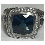 D. YURMAN BLUE TOPAZ / DIAMOND RING 9.37 GRS
