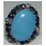GORGEOUS STERLING SILVER TURQUOISE SAPPHIRE