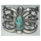 STERLING SILVER TURQUOISE CUFF BRACELET 63.1 GRS