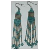 STERLING SILVER BEADED TURQUOISE EARRINGS 8.6 GRS
