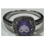 STERLING SILVER AMETHYST /CZ RING 2.4 GRS