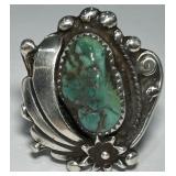 STERLING SILVER TURQUOISE RING 12.8 GRS