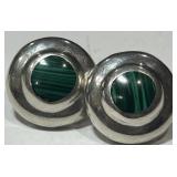 STERLING SILVER MALACHITE EARRINGS 13.1 GRS
