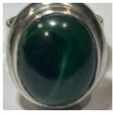 STERLING SILVER MALACHITE STONE RING 12.2GRS
