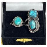 PAIR OF VINTAGE STERLING SILVER & TURQUOISE RINGS